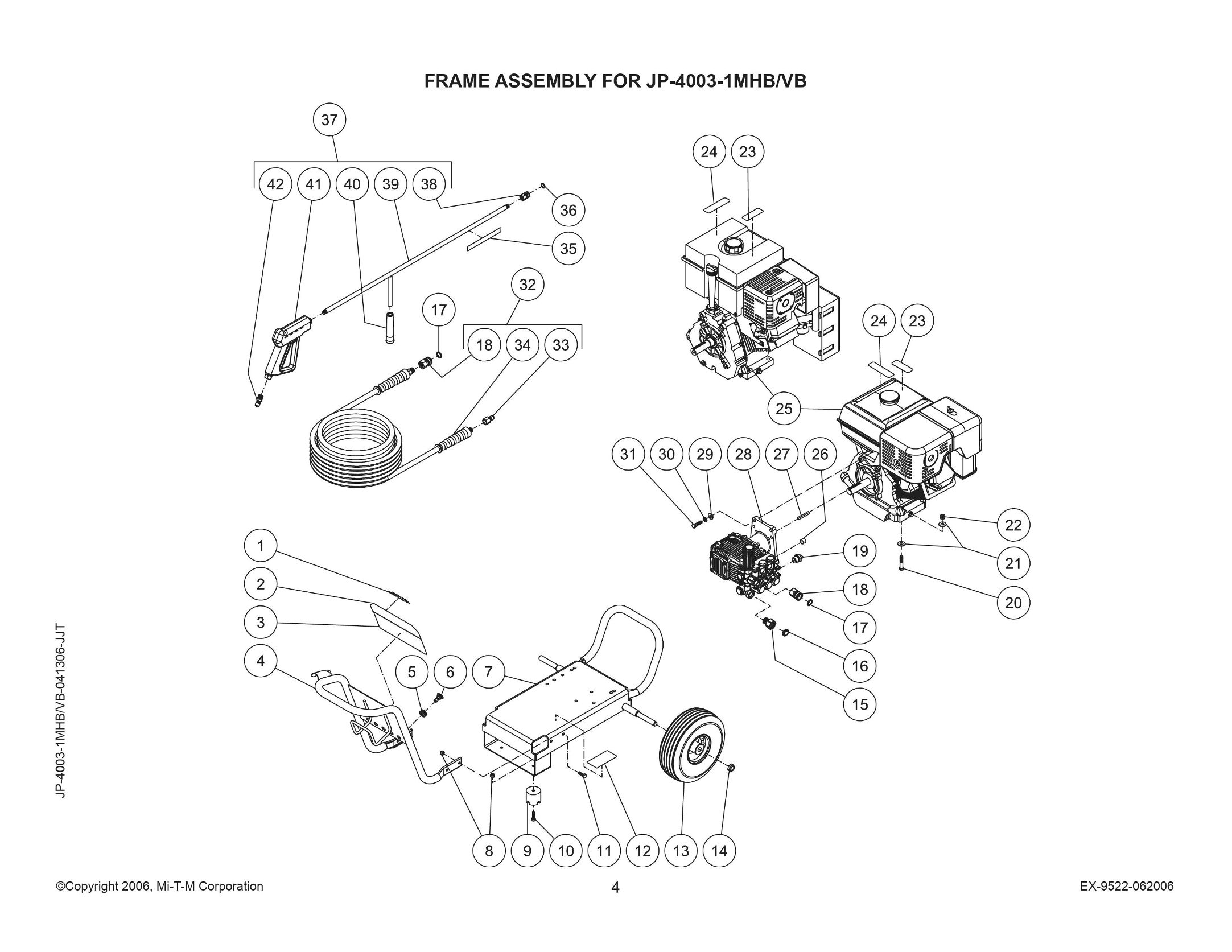 JP-4003-1MHB / 1MVB Pressure Washer Breakdown, parts, repair kits, pumps & owners manual